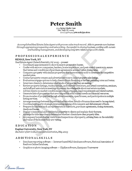 professional real estate sales agent resume template
