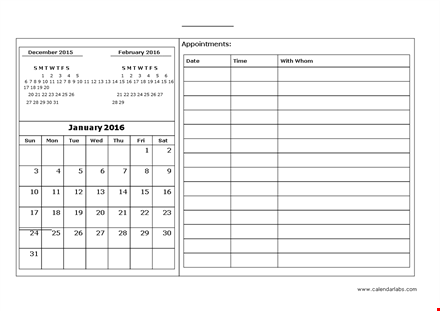 month appointment calendar template template
