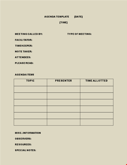 effective meeting agenda template sample template