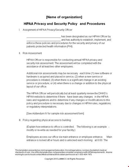 patient security policy: incident, hipaa, and breach prevention template