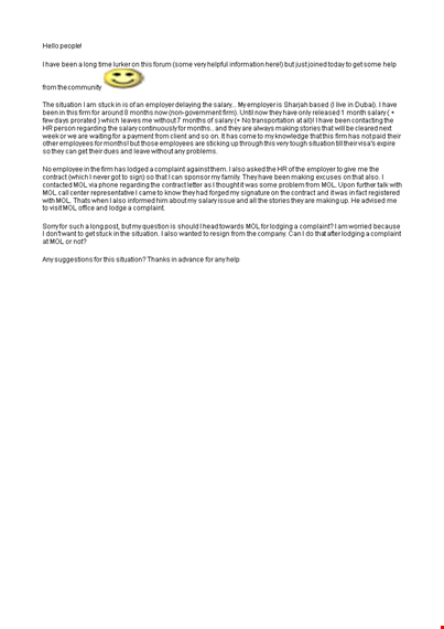 salary delay complaint letter template