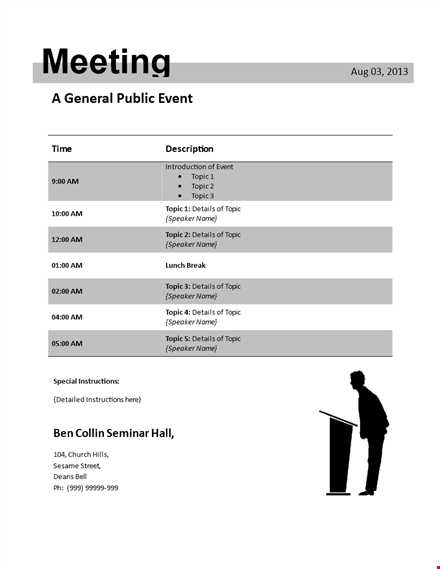 meeting agenda template – organize topics and speakers template