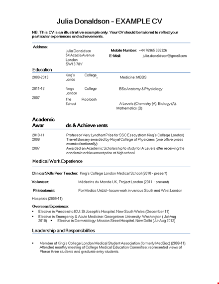 medical work experience resume template