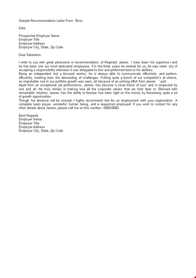 sample recommendation letter from boss template