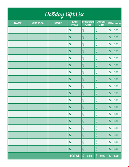 printable holiday gift list template template