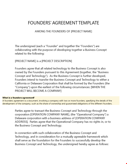 founders agreement template template