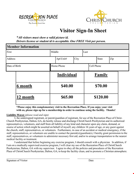 sign in sheet for church visitors | christchurch recreation | representatives | presbyterian template