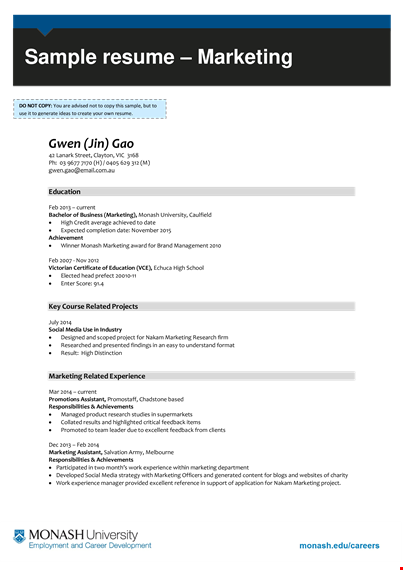 marketing manager fresher resume template template