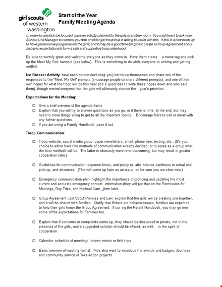 emergency family meeting: template for discussing family matters, troop updates, and girls' concerns template