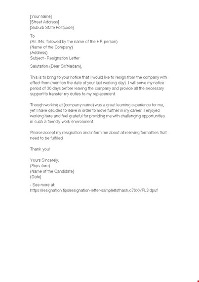 professional resignation letter with reason template template