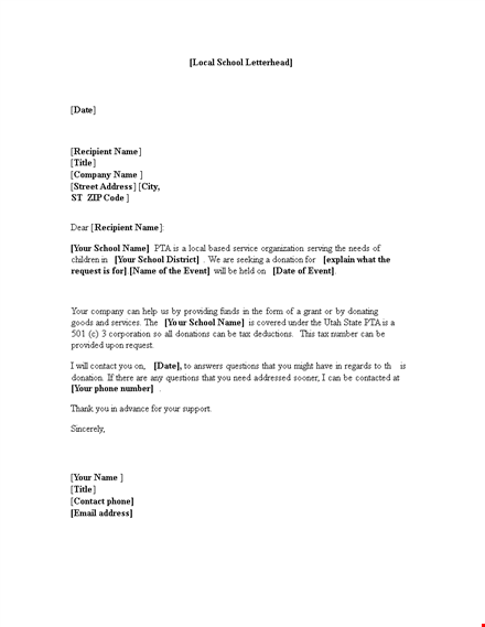 local donation request letter for school recipient template