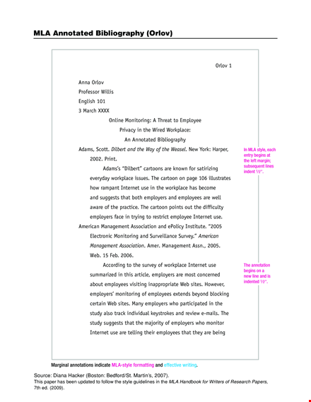sample mla style annotated bibliography template free download template
