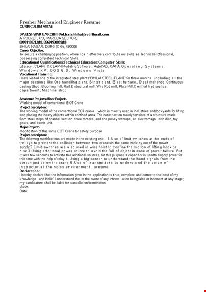 fresher mechanical engineer resume template template