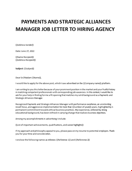 strategic alliances manager cover letter template