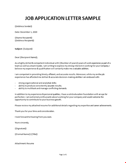 job application letter sample template