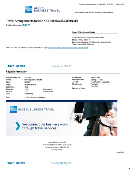 create and manage your corporate travel itinerary with american global express template