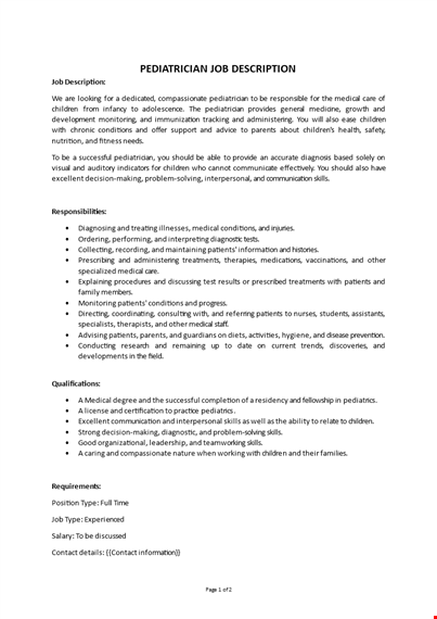 pediatrician job description template