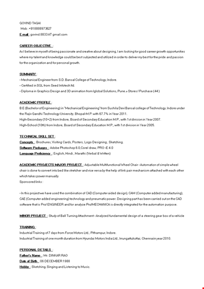 fresher resume - indore | technology & designing templates template