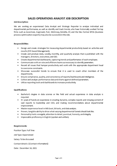 sales operations analyst job description template