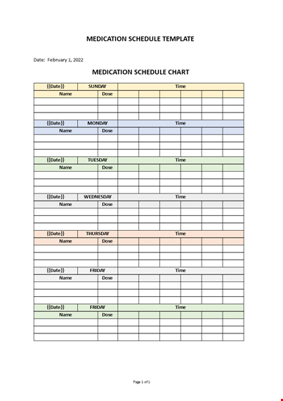medication schedule template  template