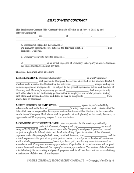employment contract templates for your company's employment agreements template