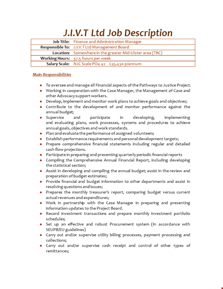 finance and administration manager job description template