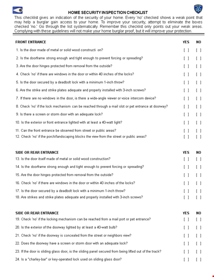 home security inspection checklist template template