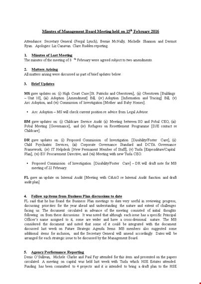 management board meeting minutes example template