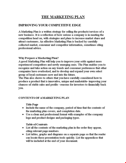marketing business plan template template