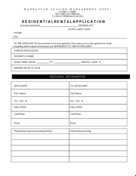 residential rental application - apply to rent a property | landlord, address template