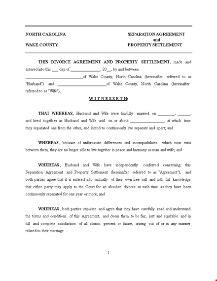 divorce agreement & property settlement | parties & terms template