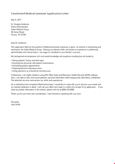 unsolicited medical assistant application letter template