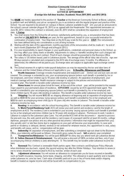 school teacher appointment letter in lebanon - schedule your school appointment template