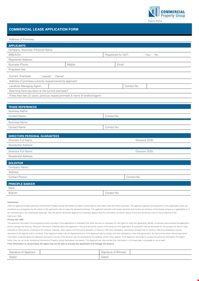 commercial lease application form pdf template