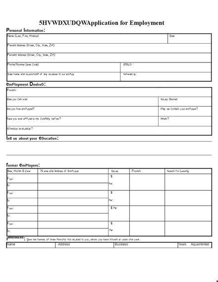 restaurant application form for employment template