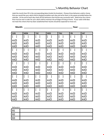 free printable monthly behavior chart template