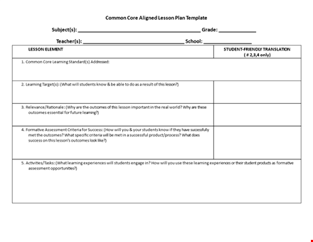effective lesson plan template for student learning outcomes template