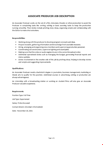 associate producer job description template