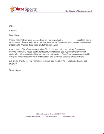 community service sample letter template