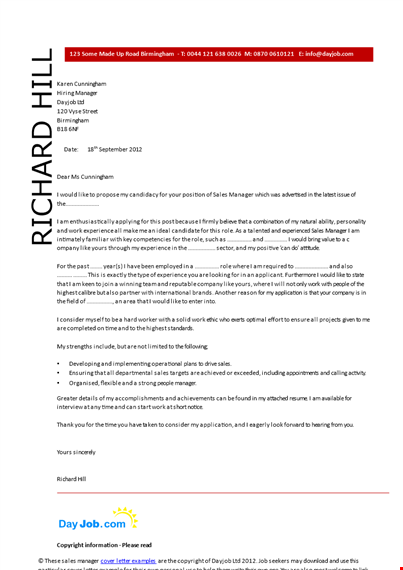 job application letter for sales manager | cover letter sample | dayjob template