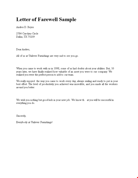 farewell letter sample template template