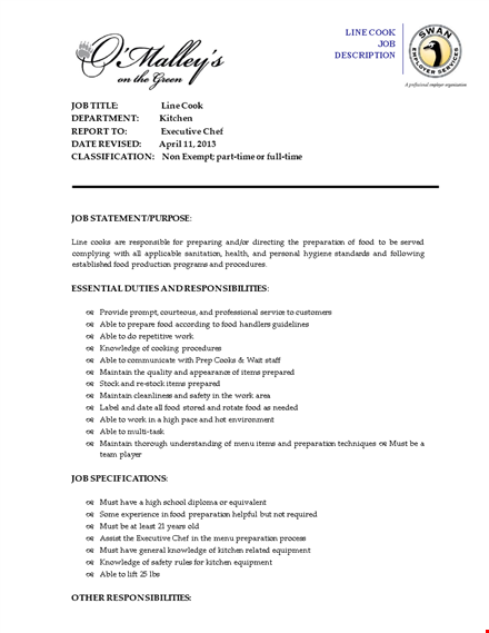 line cook job description: duties, responsibilities, and skills template