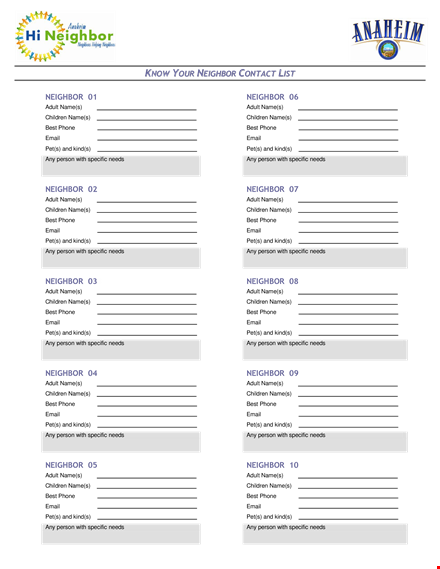 efficient contact list template for neighbors template