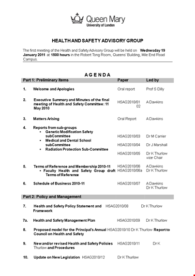 safety advisory group agenda template