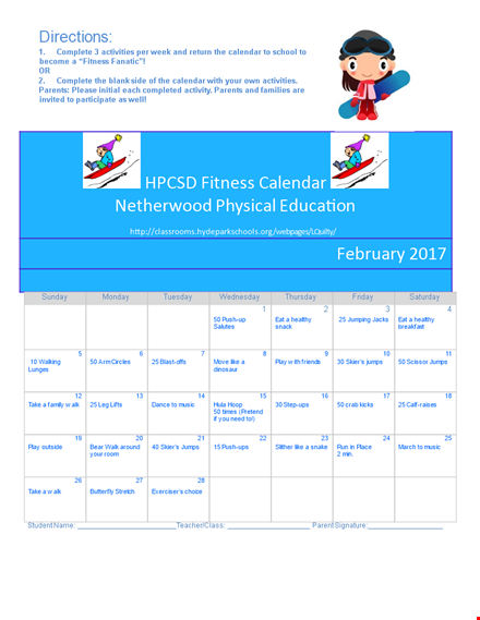 monthly fitness calendar template template