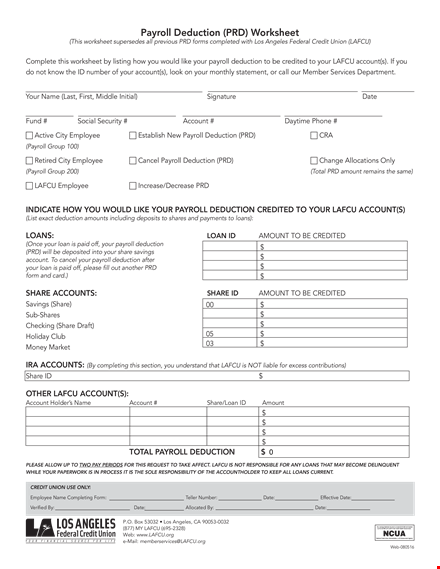 payroll template for efficient deduction and account management | simplify payroll with lafcu template