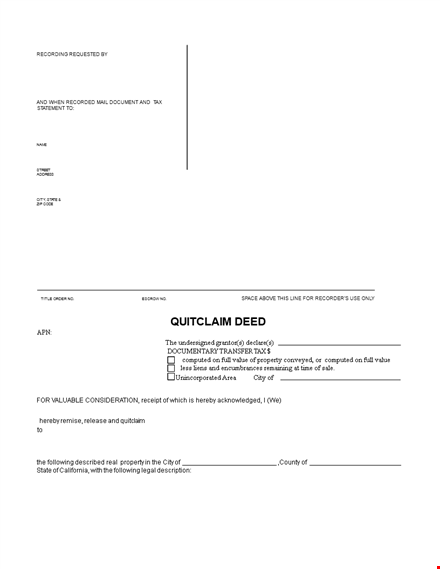 quit claim deed template for us state template