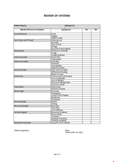 review of systems template