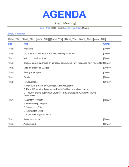 meeting agenda template for effective meeting planning template