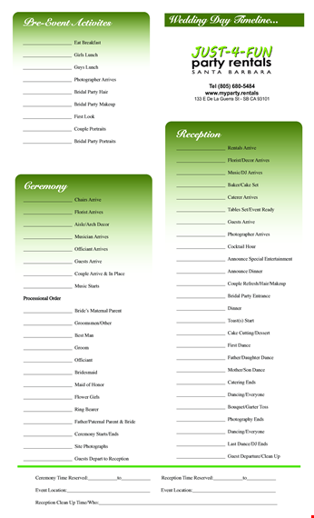 wedding day timeline template template